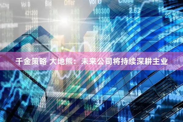 千金策略 大地熊：未来公司将持续深耕主业
